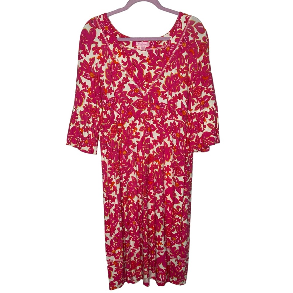 Lilly Pulitzer Pink and White Floral Midi Dress